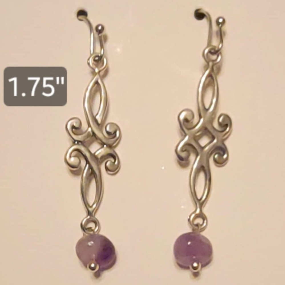 Genuine Amethyst Dangle Earrings 1.75 inches Handcrafted